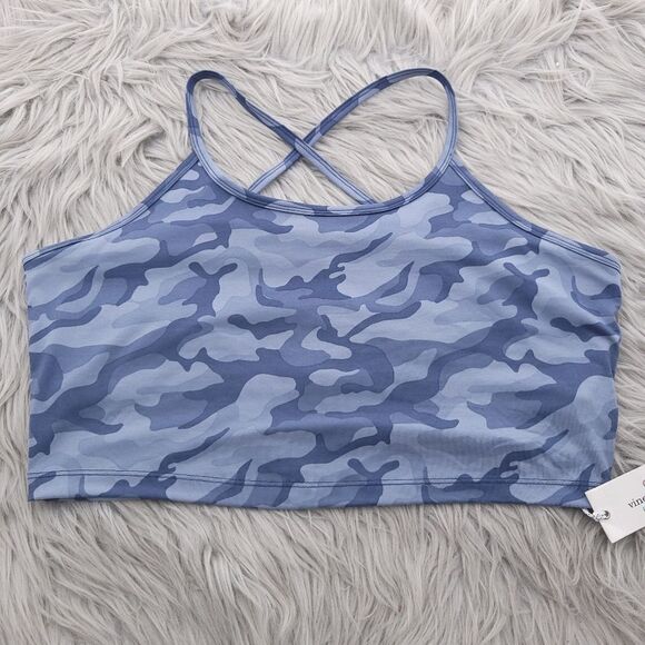 Vineyard Vines Printed Super Soft Blue Camo Wicking Sports Bra Size XL - Picture 1 of 11